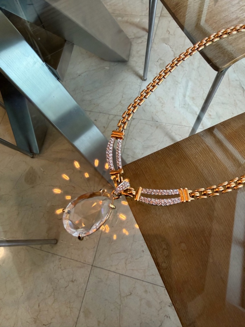 Swarovski Rare Vintage Gold Crystal Teardrop Pendant Necklace